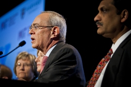 MIT Provost L. Rafael Reif speaks during the press conference.