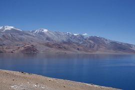 Granite intrusions (white) in the former ocean floor rocks (black) of Nidar Ophiolite, the eastern part of Ladakh.