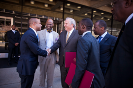 Haiti Prime Minister Laurent Lamothe, MIT Linguistics Professor Michel DeGraff and Provost Chris Kaiser. 