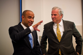 Haiti Prime Minister Laurent Lamothe, left, and MIT Provost Chris Kaiser.