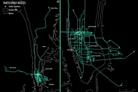 Shown here are the apparel firm locations and tracked movements of fashion workers in the New York metropolitan area over a two-week period. 