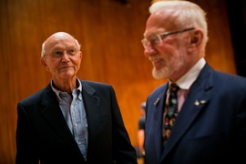 Apollo 11 astronauts Michael Collins (left) and Buzz Aldrin.