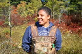 Theresa Oehmke studies the ecosystem of a bog during an ecology class run by Harold Hemond, the William E. Leonhard Professor of Engineering