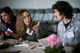 Innovation Initiative staffer Catherine Fazio during a roundtable discussion about the Laboratory for Innovation Science and Policy.