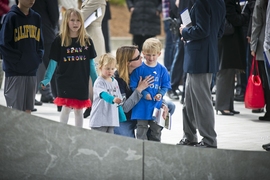 Attendees gathered around and inside the newly opened Collier Memorial at the conclusion of today's ceremony.