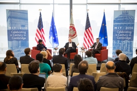 (Left to right): Penny Pritzker, Danny Weitzner, and Andrus Ansip