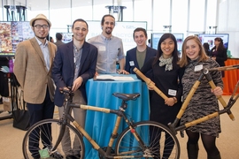 The Bamboo Bicycles Beijing (BBB) team display their bamboo bicycles at the innovation showcase. BBB, which won a $5,000 prize, holds workshops to teach people in Beijing how to build bikes with frames made entirely of bamboo. 