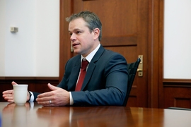 Actor and filmmaker Matt Damon spoke with MIT News in MIT’s Building 3 before the 2016 Commencement ceremony.