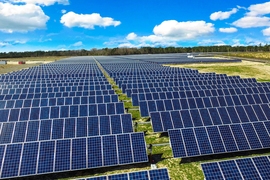 Aerial view shows a similar solar farm in North Carolina, using the same type of solar panels, illustrating what the new project will look like when it is completed by the end of this year.
