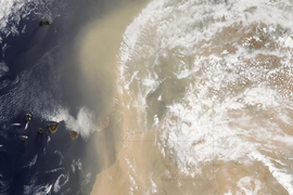 Dust blowing through the Sahara Desert in 2012. Researchers have found that the plume was far less dusty between 5,000 and 11,000 years ago, containing only half the amount of dust that is transported today.
