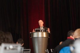 Robert Armstrong, director of the MIT Energy Initiative, gave an introduction to the 12th annual student-led MIT Energy Conference.