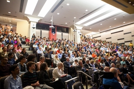 Moniz’ talk, held before an overflow crowd in MIT’s Huntington Hall, was part of the Institute’s Compton Lecture series that has continued since 1957.
