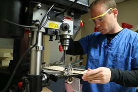 Physician Chris Zahner at the University of Texas Medical Branch designing sensor systems in the MakerHealth Space.
