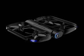 Called R1, Skydio's drone is equipped with 13 cameras that capture omnidirectional video. It launches and lands through an app — or by itself. On the app, the R1 can also be preset to certain filming and flying conditions or be controlled manually.