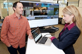 Aude Oliva (right), a principal research scientist at the Computer Science and Artificial Intelligence Laboratory and Dan Gutfreund (left), a principal investigator at the MIT–IBM Watson AI Laboratory and a staff member at IBM Research, are the principal investigators for the Moments in Time Dataset, one of the projects related to AI algorithms funded by the MIT–IBM Watson AI Laboratory.