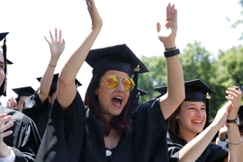 The 2018 Commencement ceremony took place under sunny skies on Killian Court.