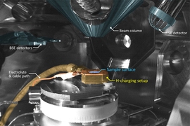 The experimental scanning electron microscope setup used by the researchers to study the hydrogen-loading process