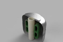 Illustration of MIT’s new axion detector, in cross-section, designed to simulate an astrophysical magnetar.