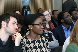 An audience including members of the MIT community and visitors from Sierra Leone heard President Julius Maada Bio describe his ambitious plans for his nation’s development.