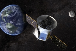 NASA's Transiting Exoplanet Survey Satellite (TESS), shown here in a conceptual illustration, will identify exoplanets orbiting the brightest stars just outside our solar system.