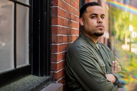 Darien Williams, doctoral student in MIT’s Department of Urban Studies & Planning, photographed on the site of the Museum of African American History in Beacon Hill.