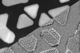 gold atoms deposited on a layer of two-dimensional molybdenum sulfide 