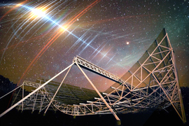 CHIME telescope against starry sky with streaks of light