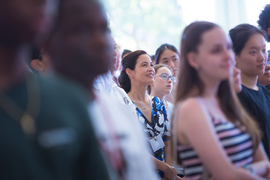 first-years listen to a talk at Convocation