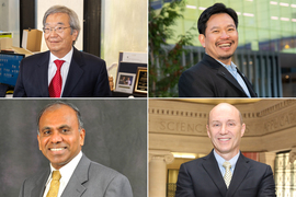 4 portraits of the winners. Top row, from left: James Fujimoto and David Huang. Bottom row, from left: Subra Suresh and Eric Swanson.