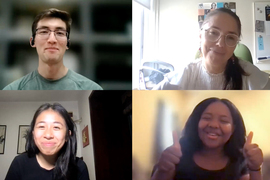 4 portraits of people smiling at the camera. Top row from left: Kirby Heck; Jasmina Burek, Bottom row: Victoria Yang; Jordan Alford.