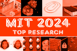 Text says “MIT 2024: Top research” with images from news stories, with orange overlay.