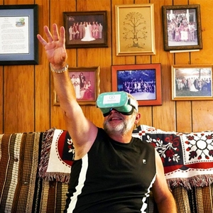 virtual reality headset on man